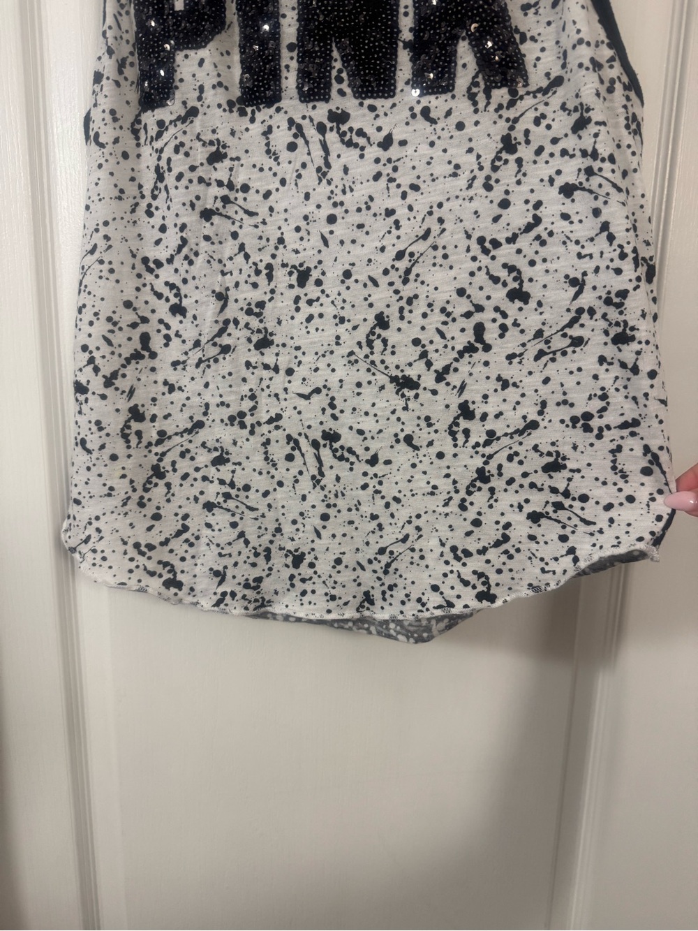PINK Victoria's Secret Black & White Splatter Sequin Logo Tank - Picture 5 of 5